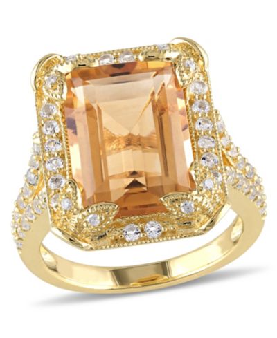 Citrine (6-1/4 ct. t.w), White Topaz (1-1/3 ct. t.w.) and Diamond Accent Halo Leaf Ring in 18k Yellow Gold Over Sterling Silver