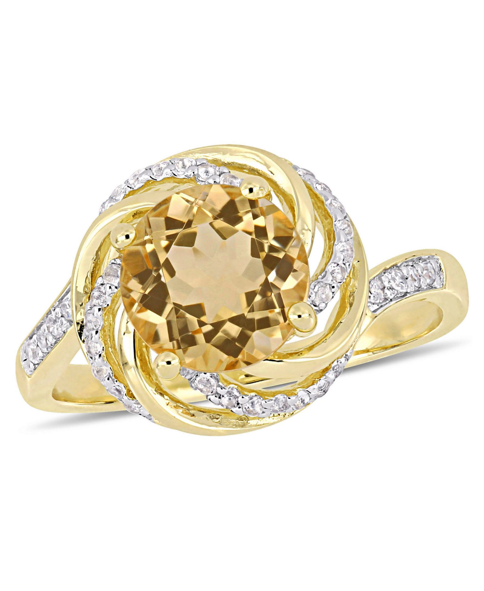Кольцо с цитрином, белым топазом и бриллиантовым акцентом из 18k желтого золота поверх стерлингового серебра