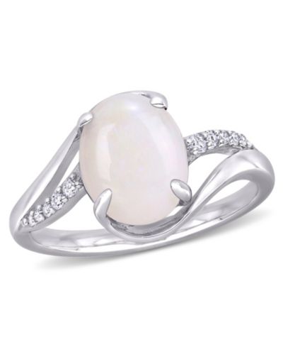 Кольцо Oval Twist с опалом и бриллиантами в стерлинговом серебре