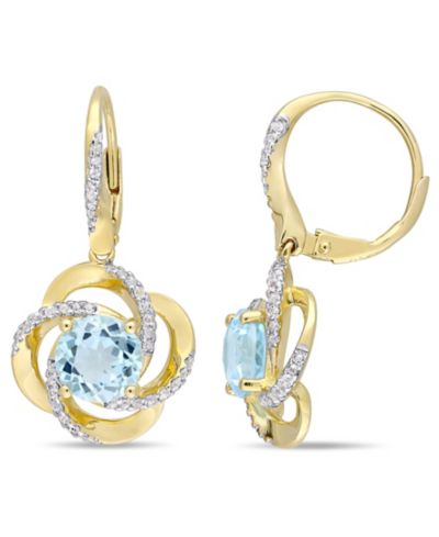 Серьги с голубым топазом и белым топазом в цветочном узоре 18k Yellow Gold Over Sterling Silver