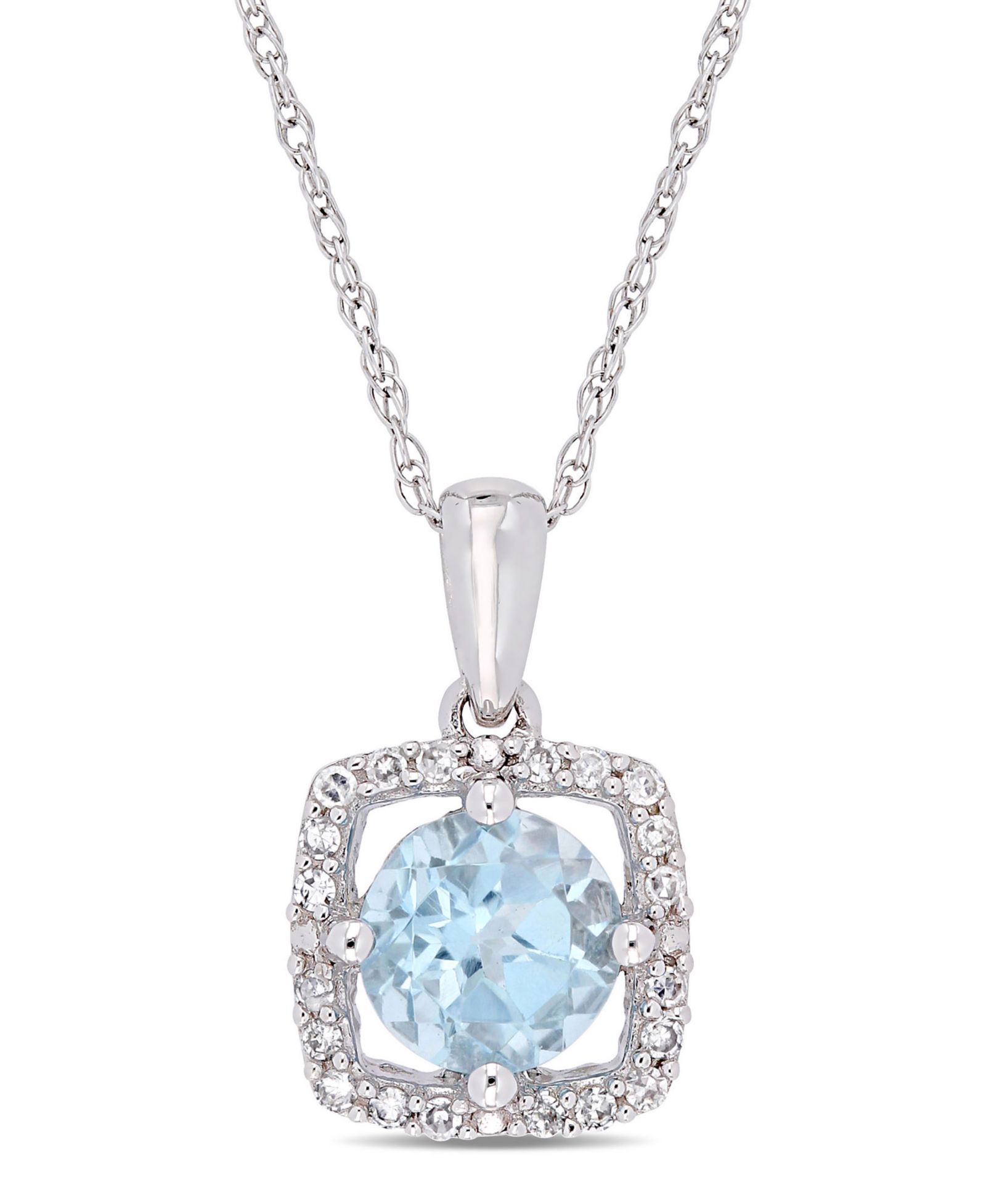 Ожерелье Macy's Blue Topaz и Diamond Square Halo 17" 10k White Gold