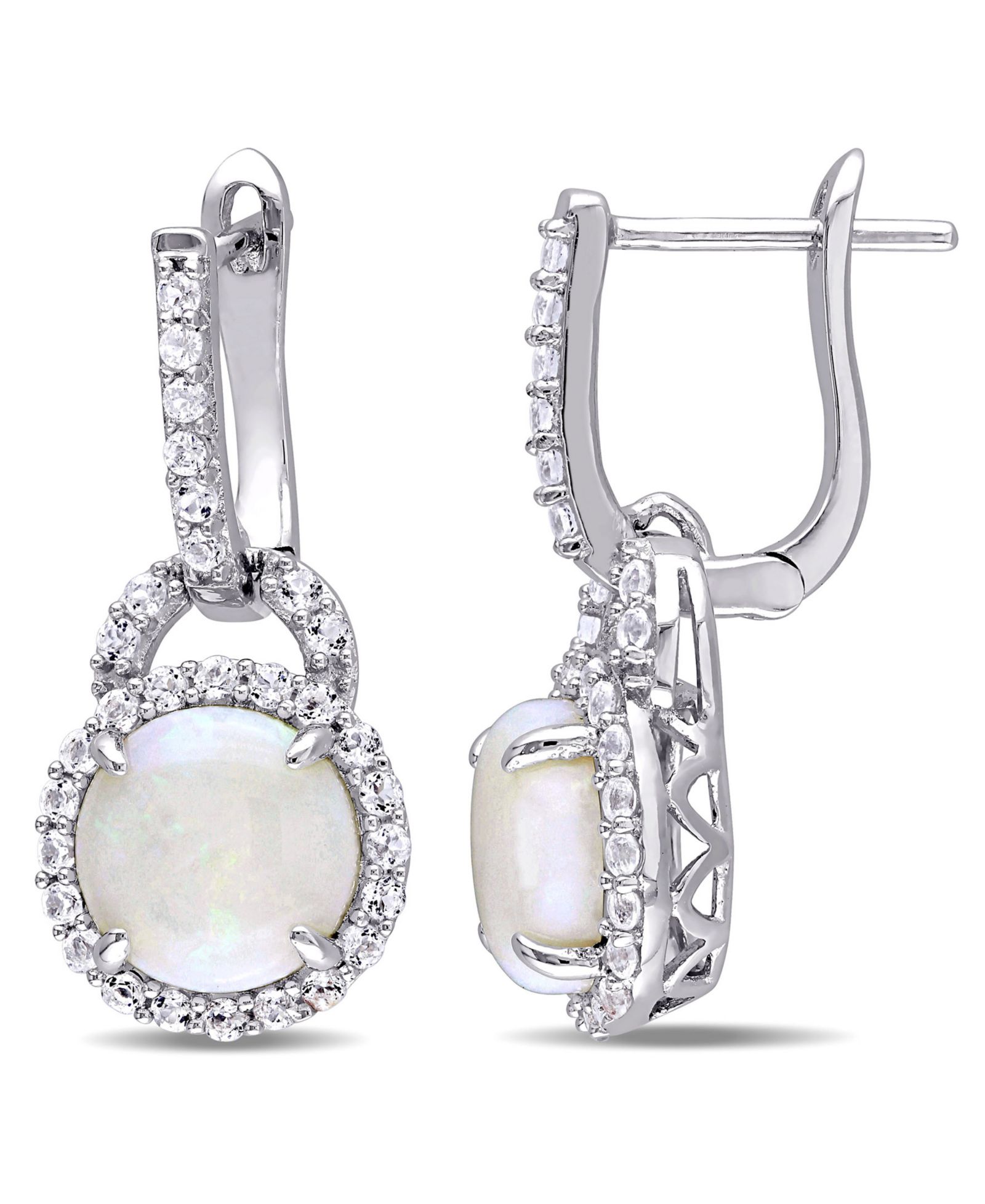 Серьги-кольца Opal (2-1/5 ct. t.w.) и White Topaz (7/8 ct. t.w.) Hinged Hoop Charm в Sterling Silver