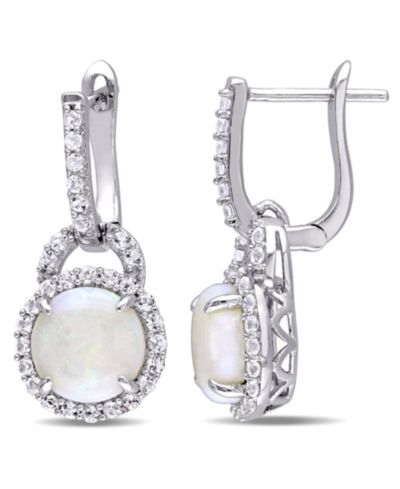 Серьги-кольца Opal (2-1/5 ct. t.w.) и White Topaz (7/8 ct. t.w.) Hinged Hoop Charm в Sterling Silver