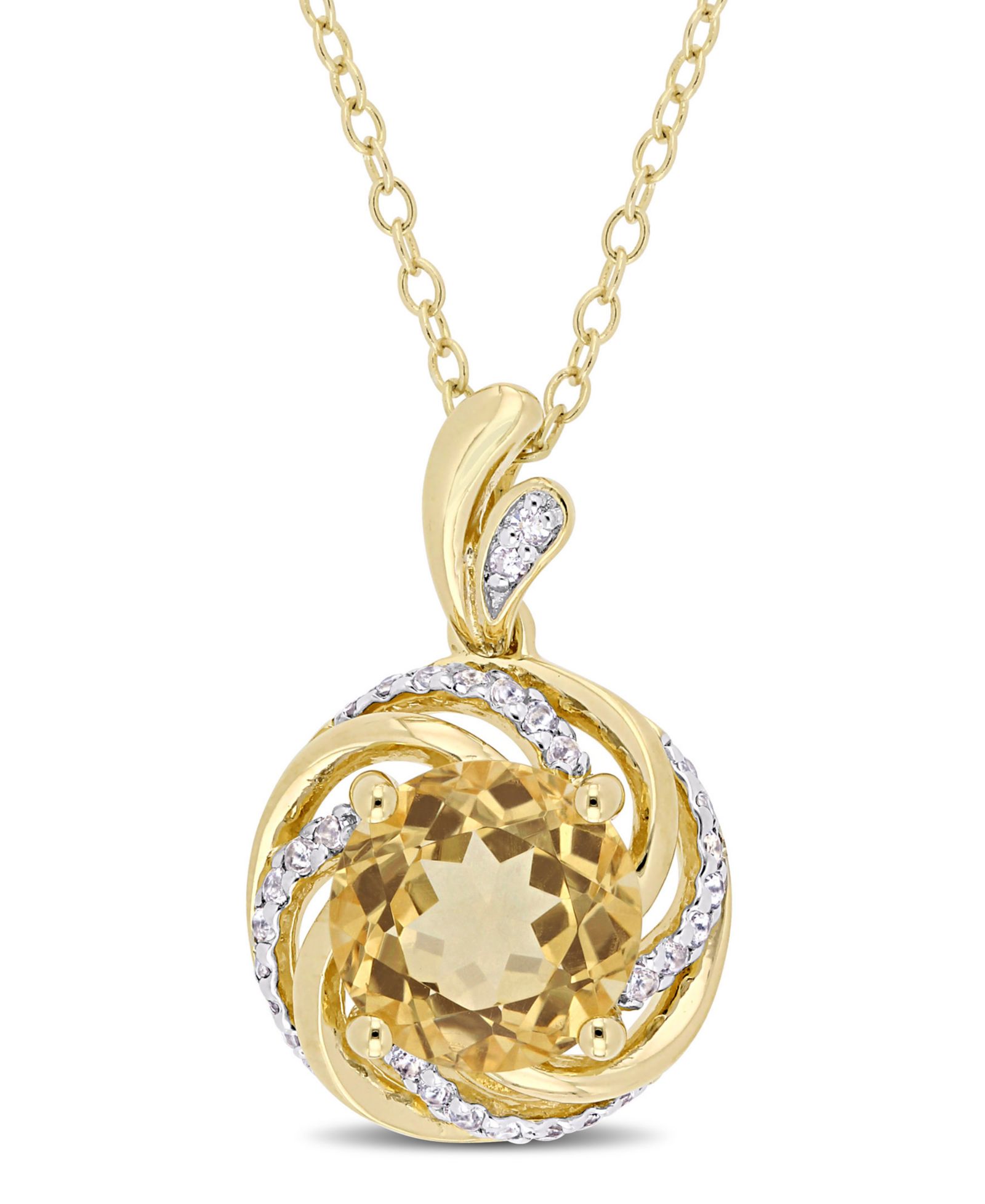 Ожерелье Citrine, White Topaz и Diamond Accent Swirl 18" из желтого золота 18k поверх стерлингового серебра