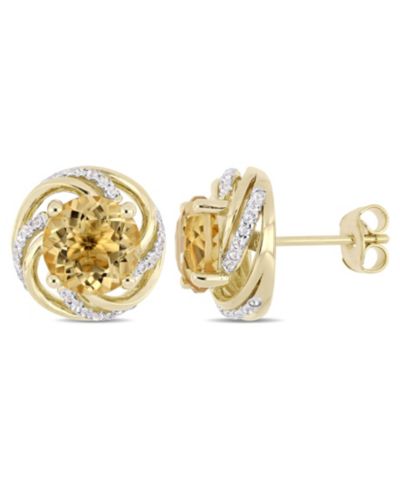 Серьги-гвоздики Citrine (3-5/8 ct. t.w.) и White Topaz (1/4 ct. t.w.) Swirl в 18k Yellow Gold Over Sterling Silver