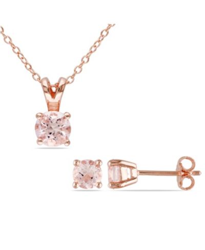 Macy's Набор из 2 подвесок и серьм-гвоздиков с морганитом 1-4/5 ct. t.w., 18k Rose Gold Over Silver