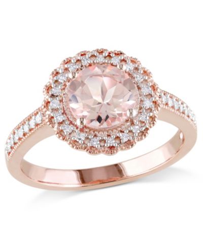 Кольцо Morganite (1-1/6 ct. t.w.) и Diamond (1/8 ct. t.w.) Floral Halo в 18k Rose Gold Over Silver