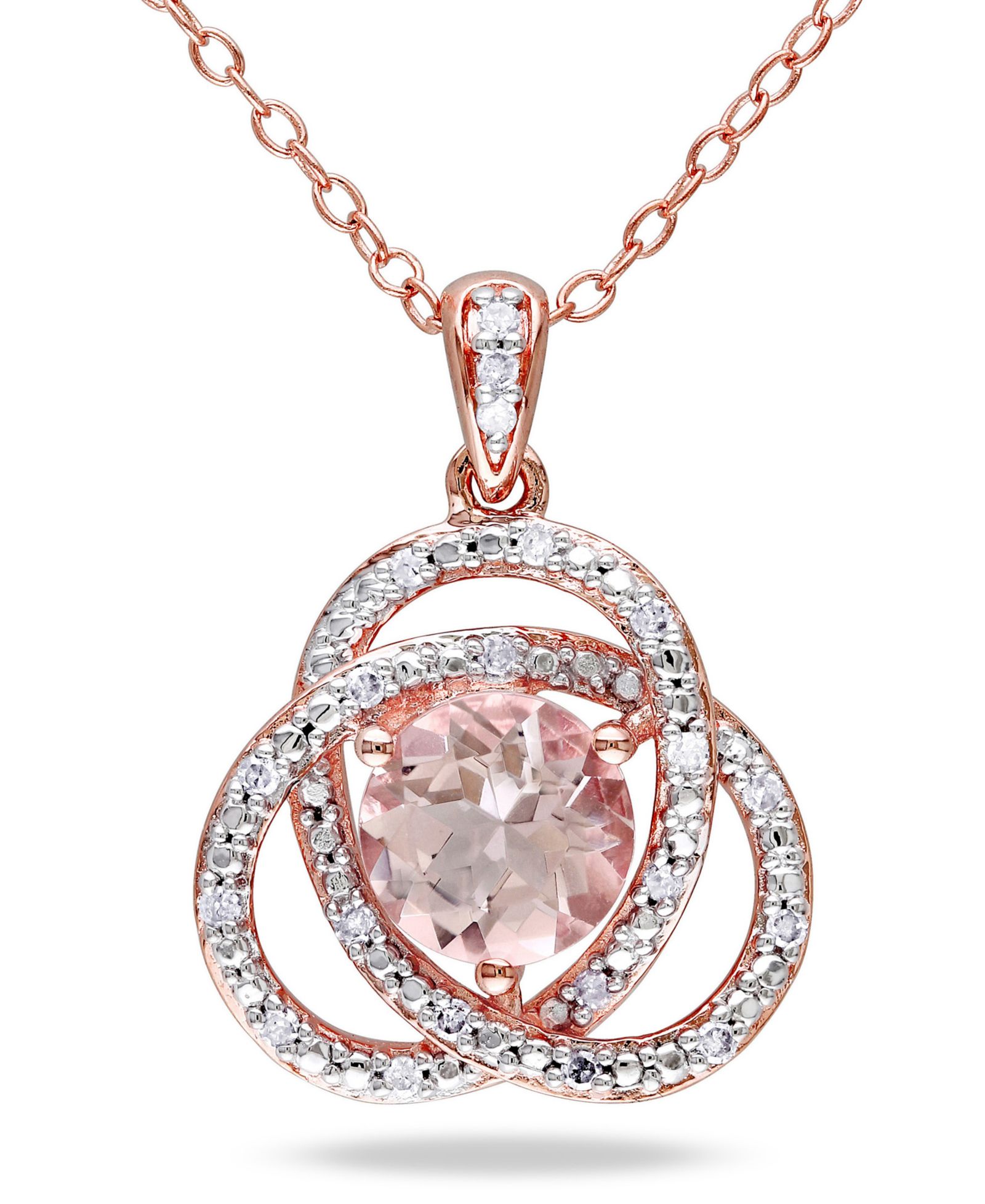 Morganite (1-1/6 ct. t.w.) и Diamond (1/10 ct. t.w.) Trillium 18" Necklace в 18k Rose Gold Over Silver
