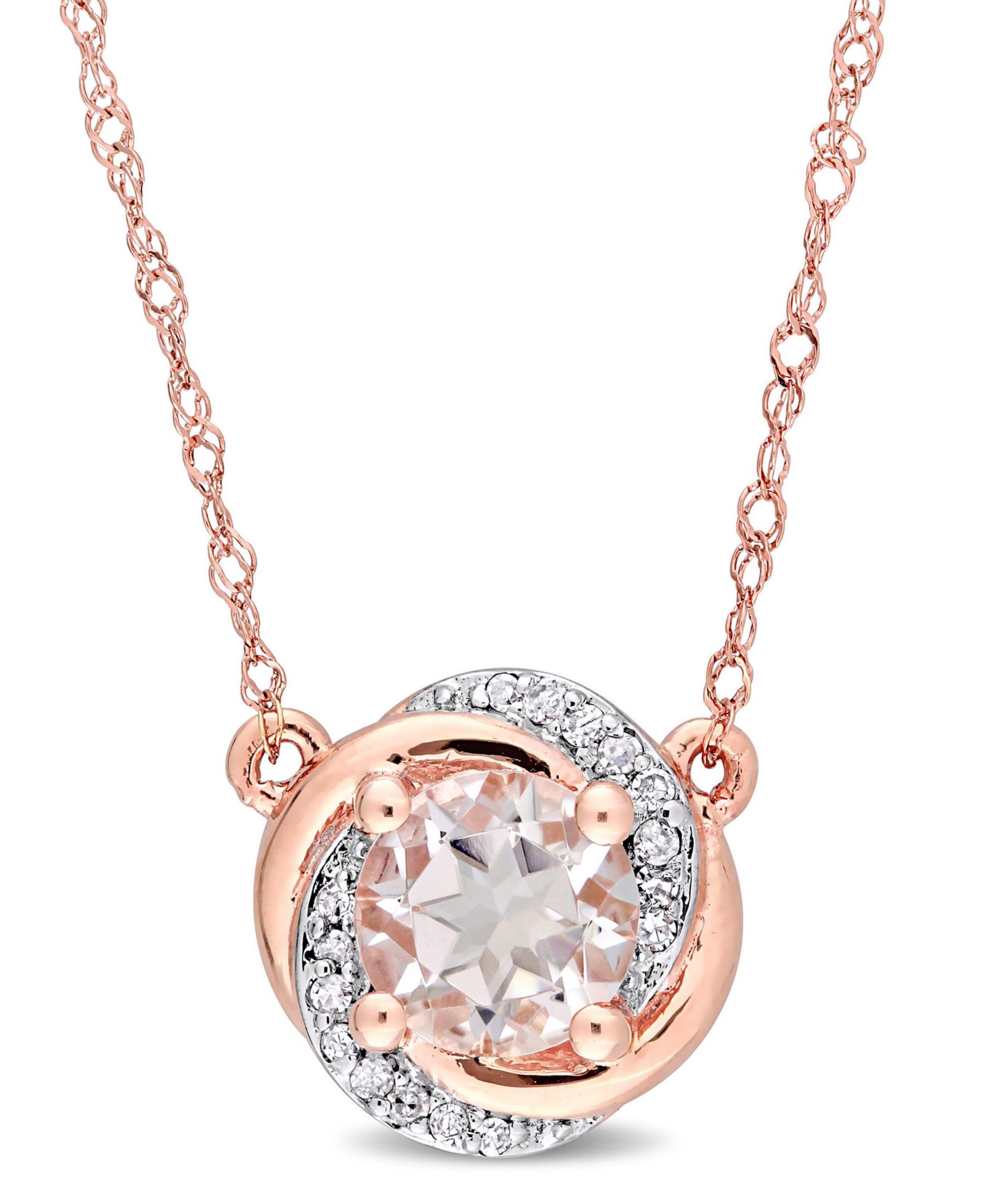 Morganite и бриллиант ожерелье Swirl Halo 17" 10k Rose Gold