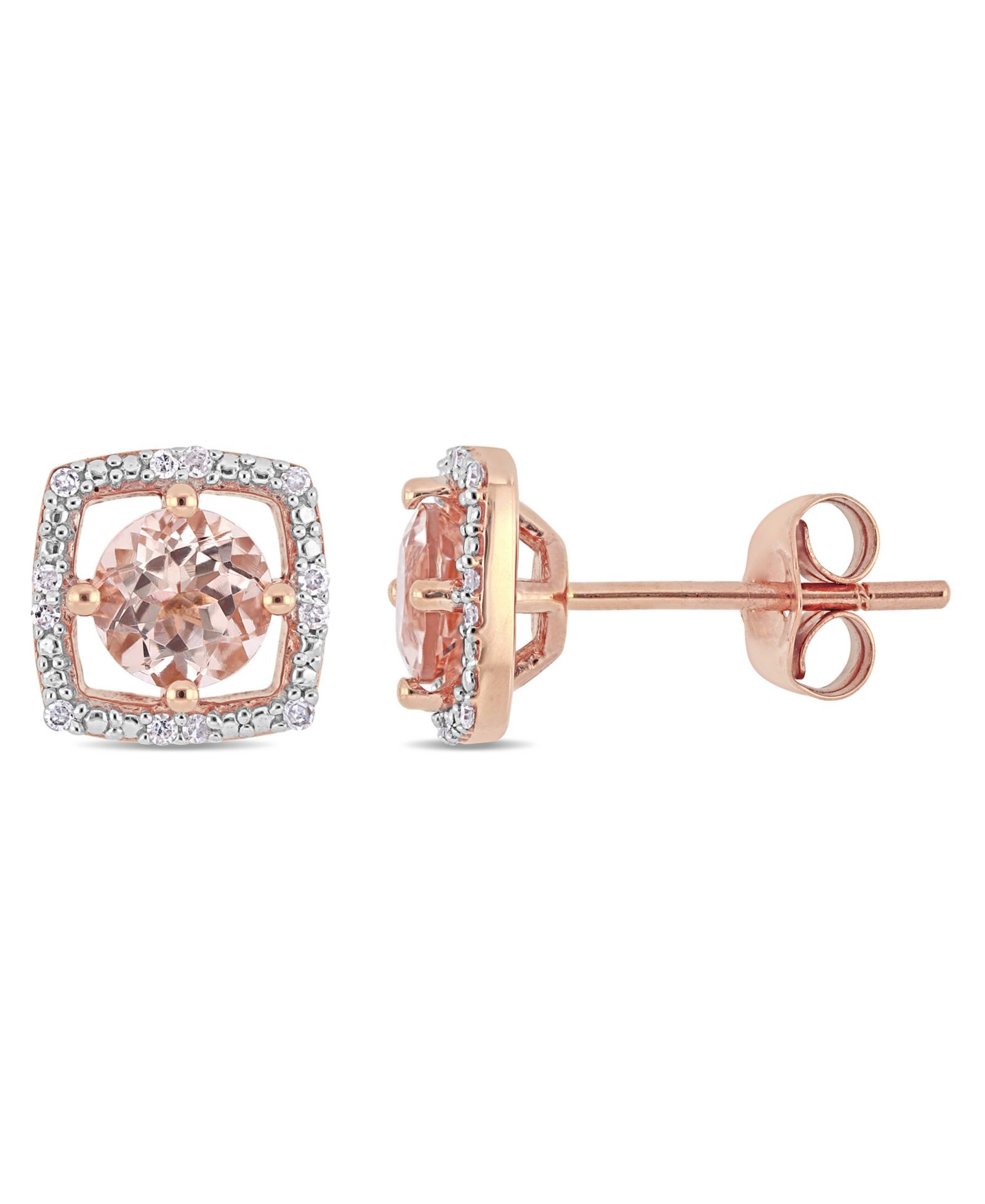 Серьги-гвоздики Macy's Morganite and Diamond Square Studs 10k Rose Gold
