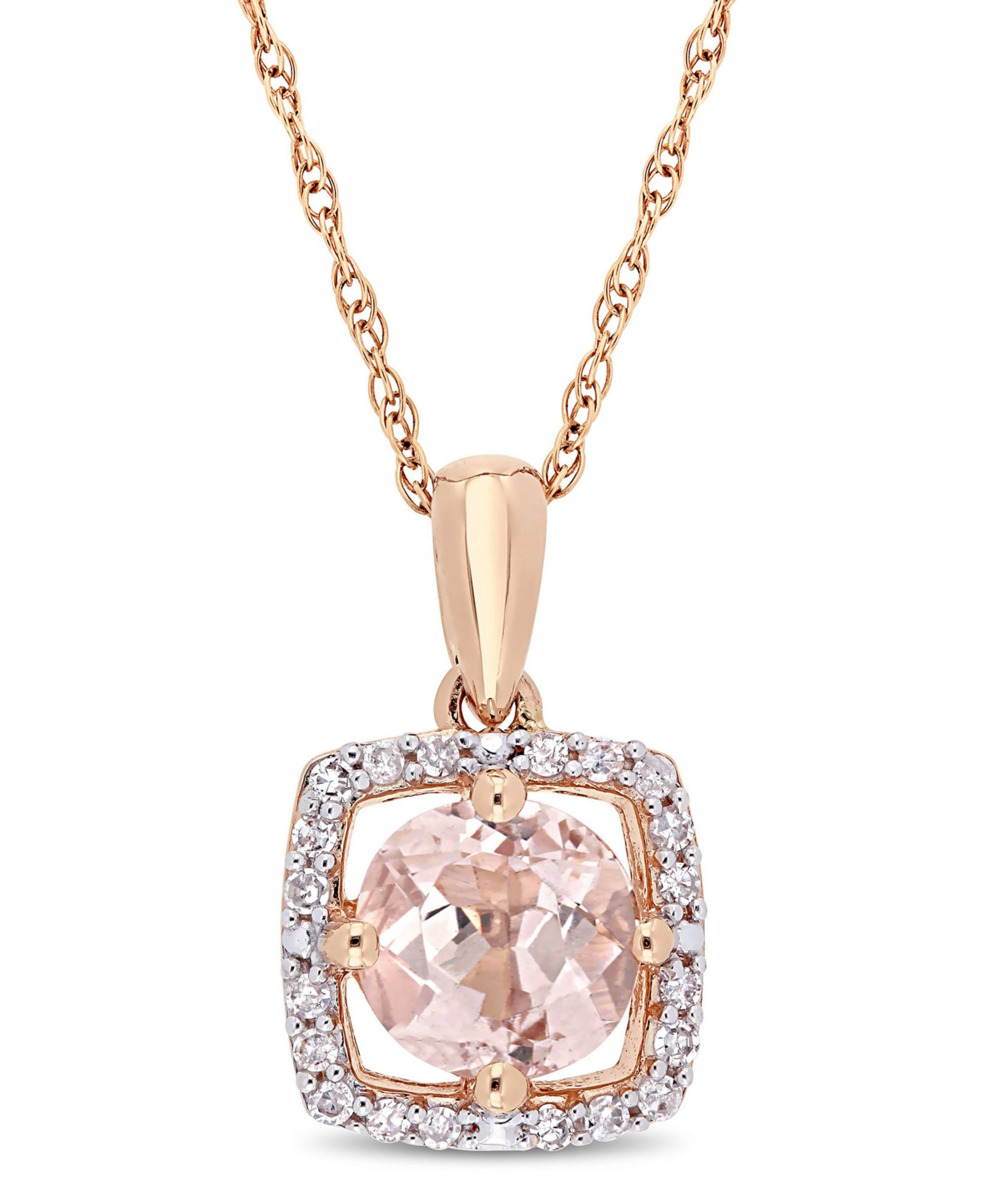Morganite и Diamond ожерелье Floating Halo 17" в 10k Rose Gold