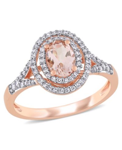 Кольцо с двойным ореолом из morganite (3/4 ct. t.w.) и diamond (1/4 ct. t.w.) в розовом золоте 14k