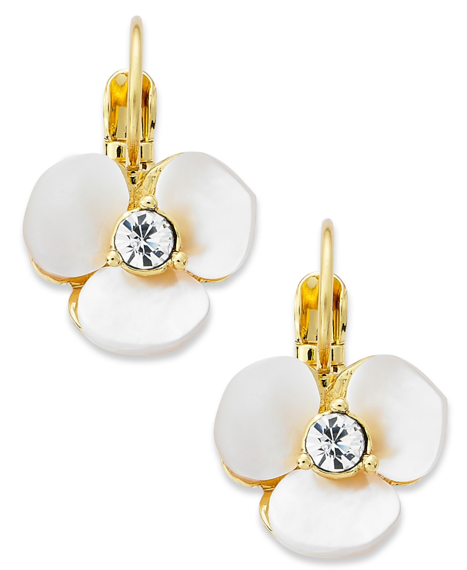 Kate Spade New York  Earrings, Gold-Tone Cream Disco Pansy Flower Leverback Earrings