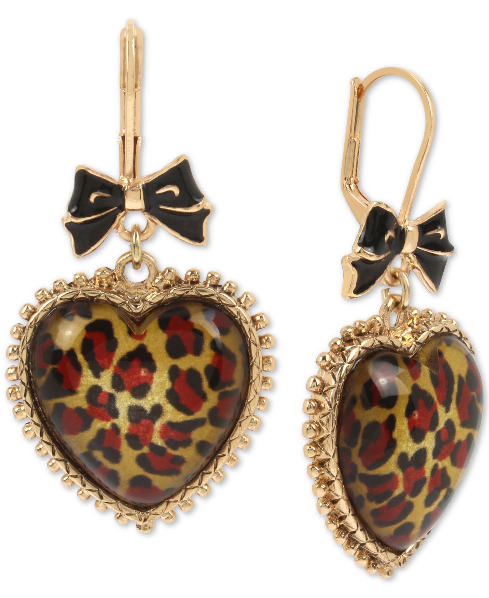Серьги Betsey Johnson Gold-Tone Leopard Animal-Print Heart Drop