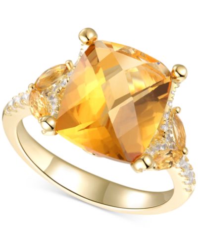 Кольцо с цитрином (4-1/4 ct. t.w.) и белым топазом (1/4 ct. t.w.) в позолоченном стерлинговом серебре 14k