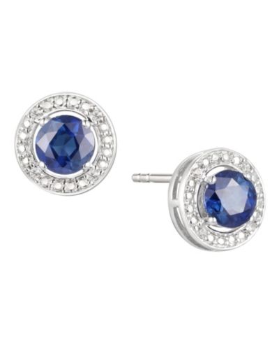 Серьги-гвоздики с сапфиром (5/8 ct. t.w.) и бриллиантовым акцентом из стерлингового серебра (также доступны в изумруде и рубине)
