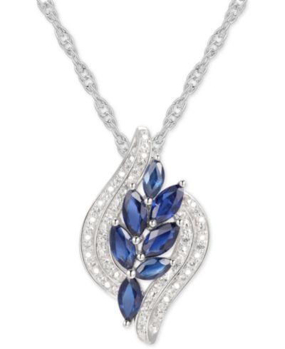 Подвеска на ожерелье из стерлингового серебра с сапфиром (1-1/6 ct. t.w.) и бриллиантом (1/10) 18"