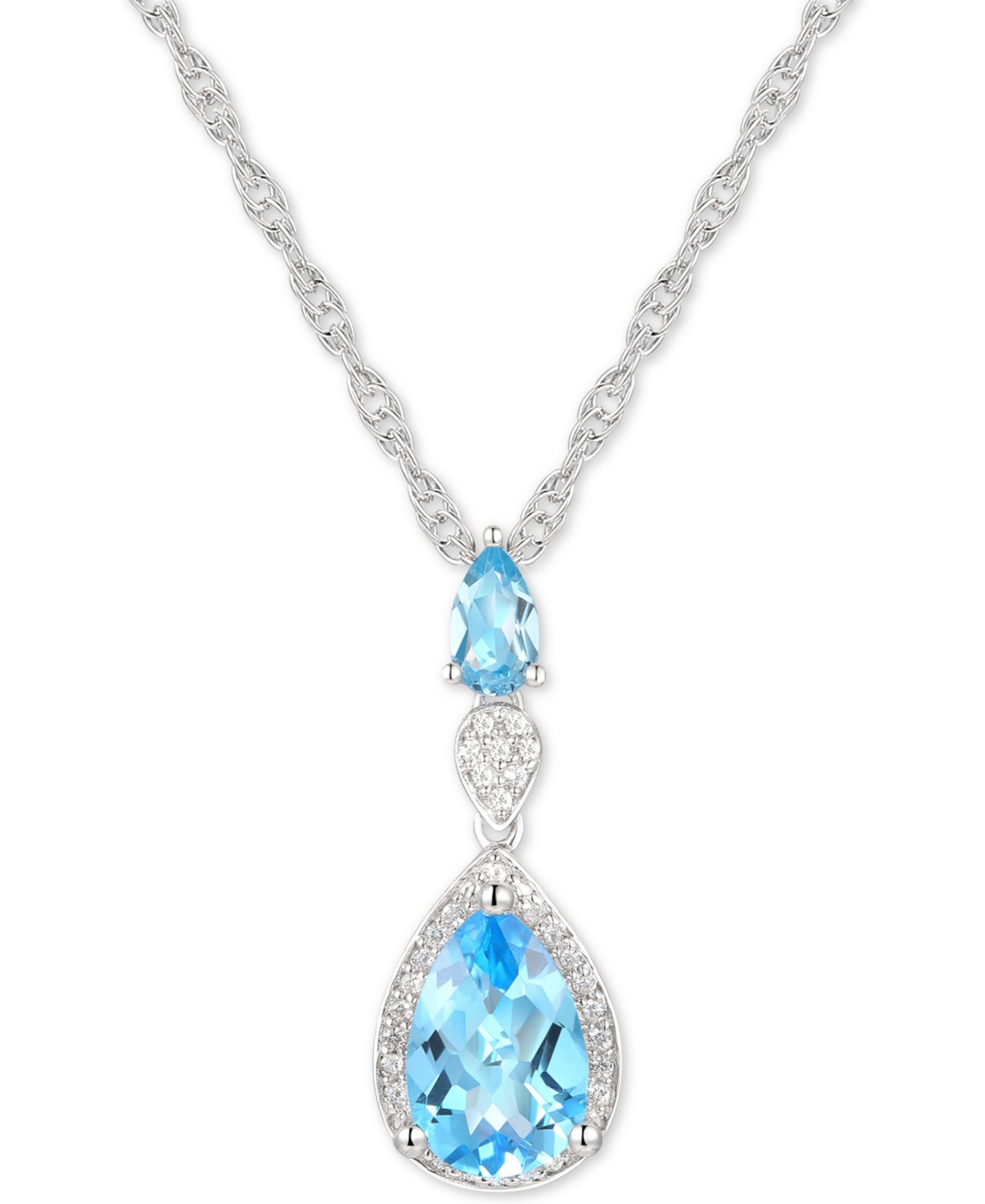Macy's Ожерелье Lariat с Blue Topaz (2 ct. t.w.) & Diamond (1/10 ct. t.w.), 18" Sterling Silver