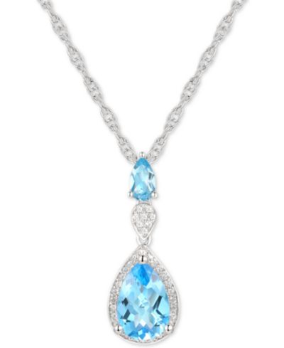 Macy's Ожерелье Lariat с Blue Topaz (2 ct. t.w.) & Diamond (1/10 ct. t.w.), 18" Sterling Silver