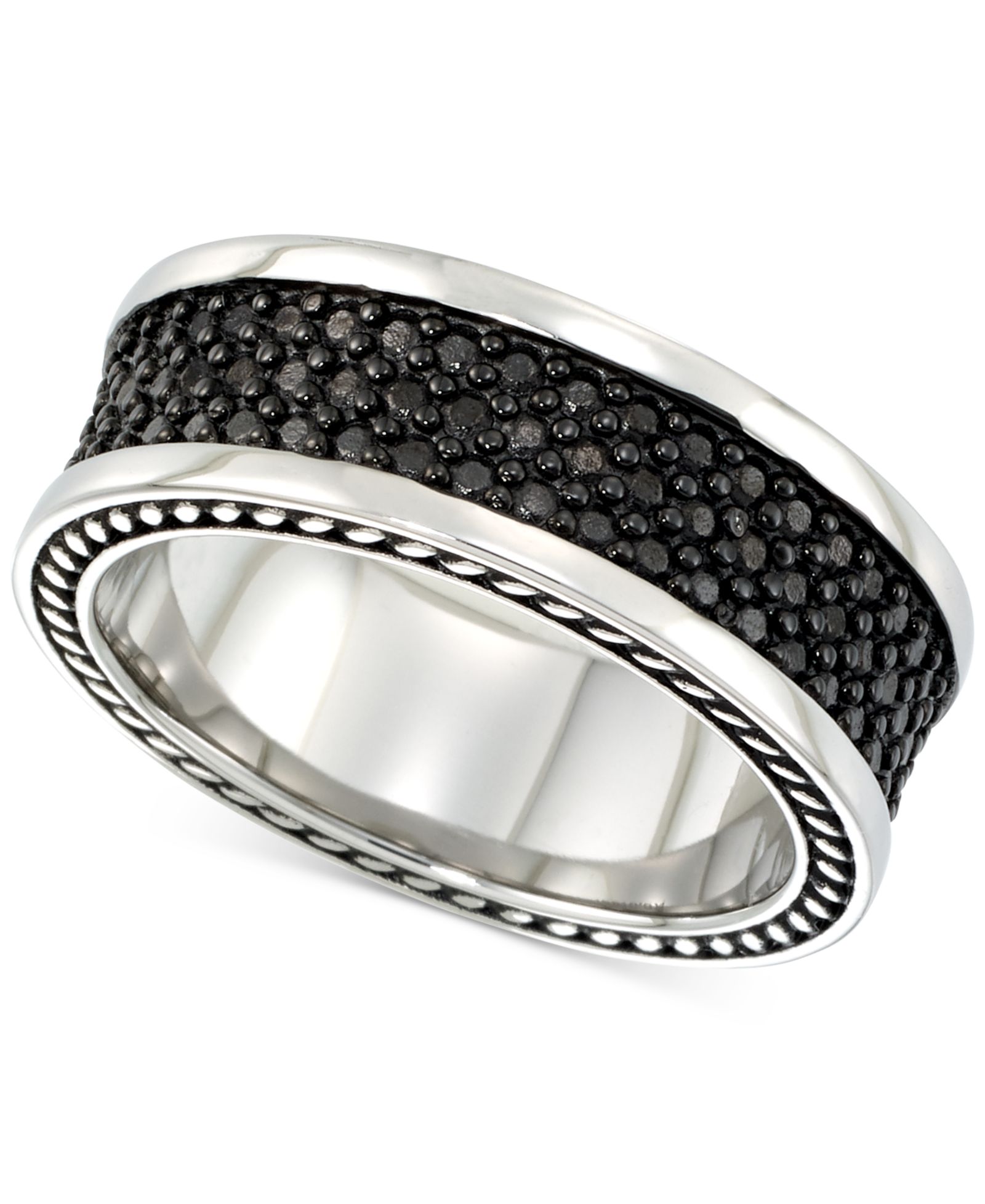 LEGACY for MEN by Simone I. Smith Men's' Black Ion-Plated Ring in Stainless Steel