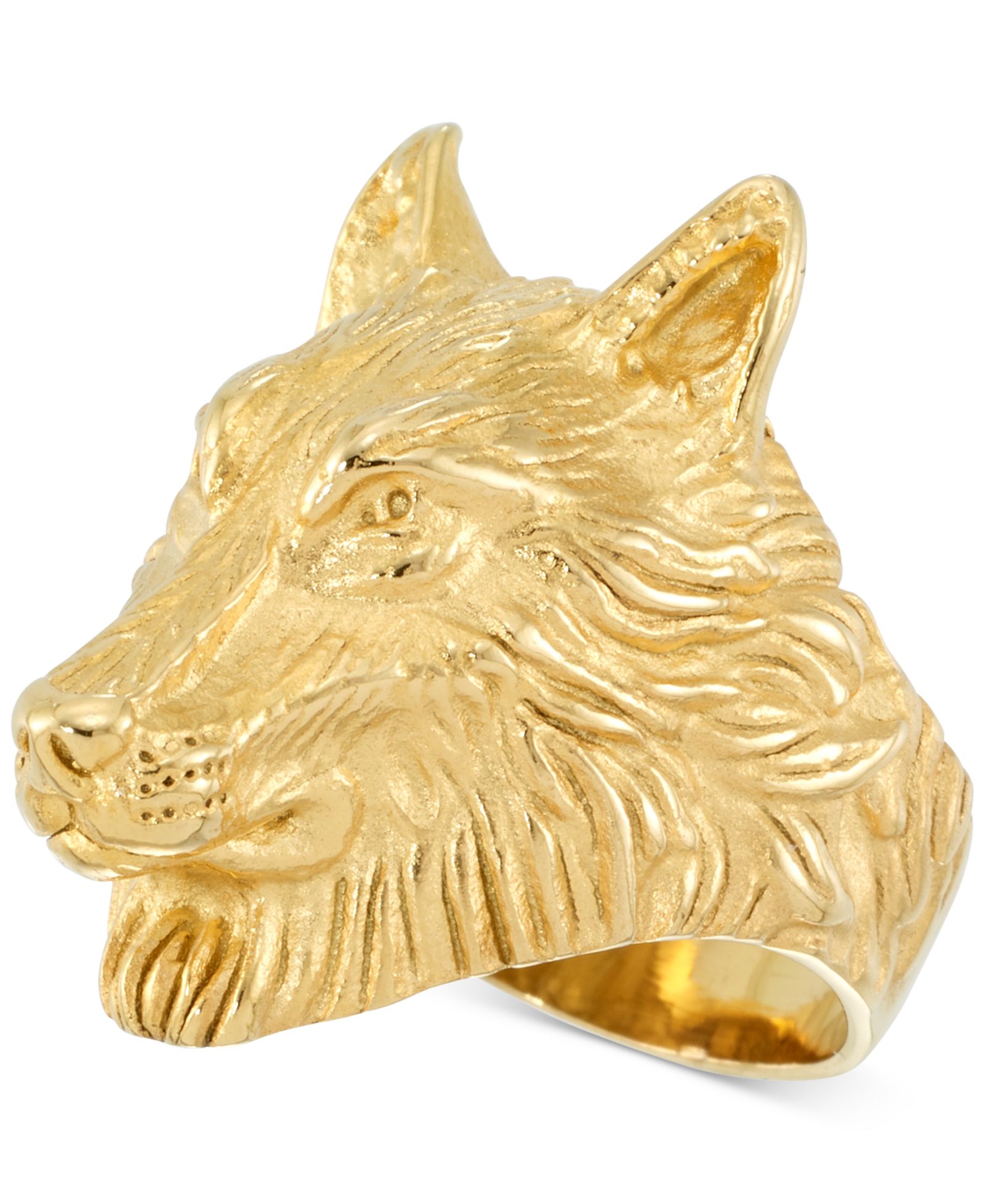 LEGACY for MEN by Simone I. Smith Men's Wolf Ring in Yellow Ion-Plated Stainless Steel