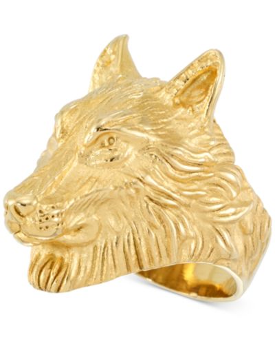 LEGACY for MEN by Simone I. Smith Men's Wolf Ring in Yellow Ion-Plated Stainless Steel
