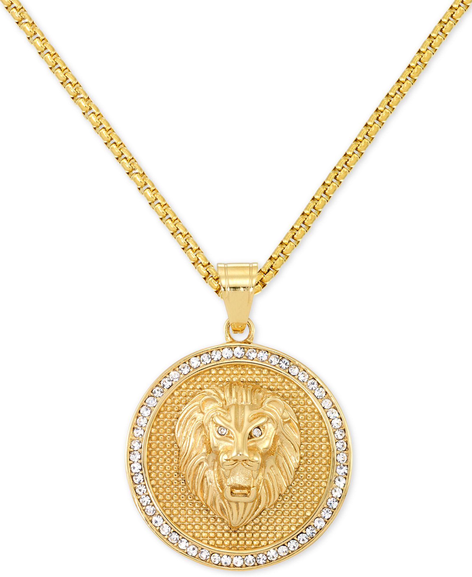 LEGACY for MEN by Simone I. Smith Men's Crystal Lion Medallion 24" Pendant Necklace in Yellow Ion-Plated Stainless Steel