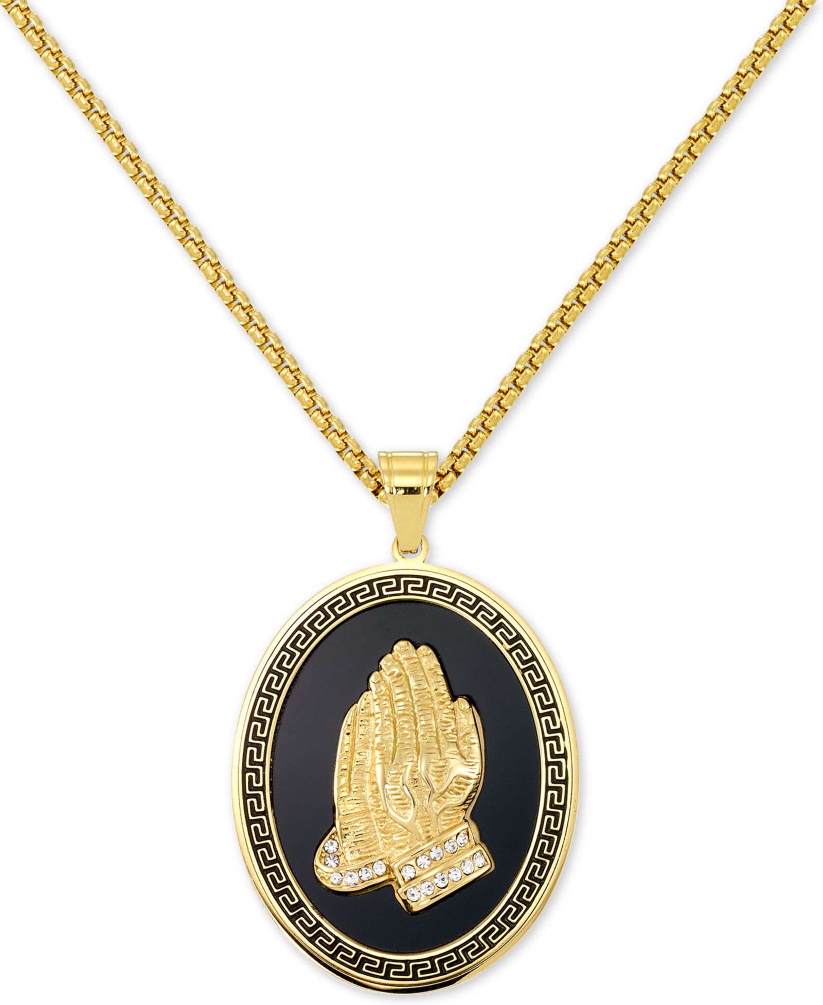 LEGACY for MEN by Simone I. Smith Men's Praying Hands 24" Pendant Necklace in Black Enamel & Yellow Ion-Plated Stainless Steel
