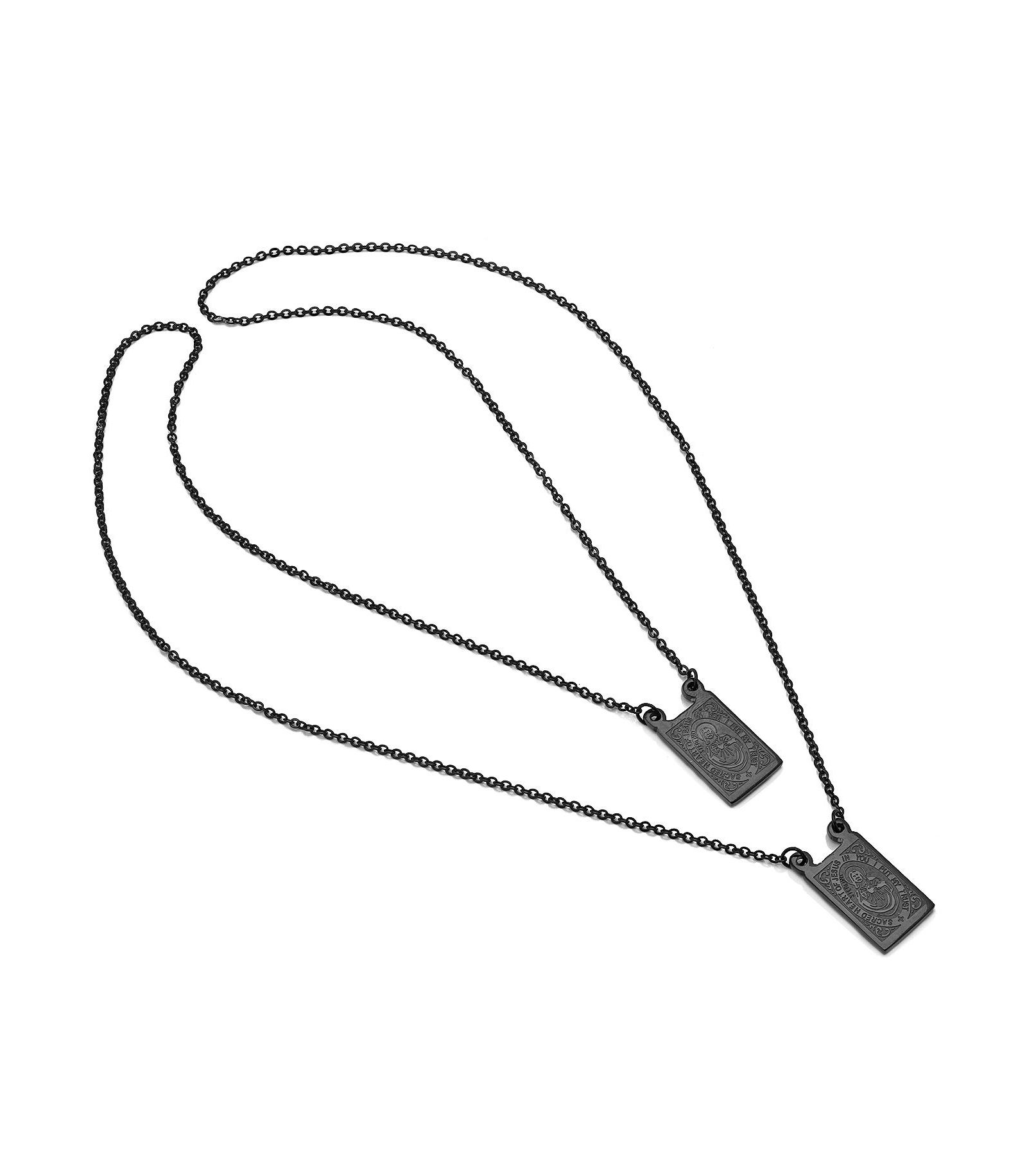 Steeltime Men's black IP Plated Stainless Steel Religious Escapulario Style Reversable Necklace