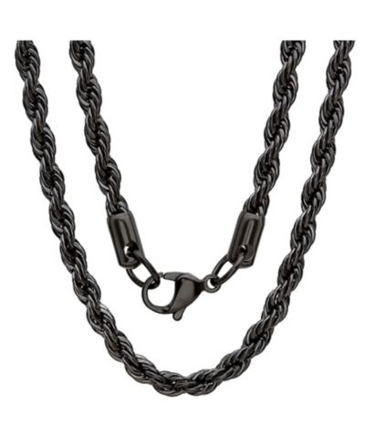 Steeltime Men's black IP Plated Stainless Steel Rope Chain 30"  Necklace