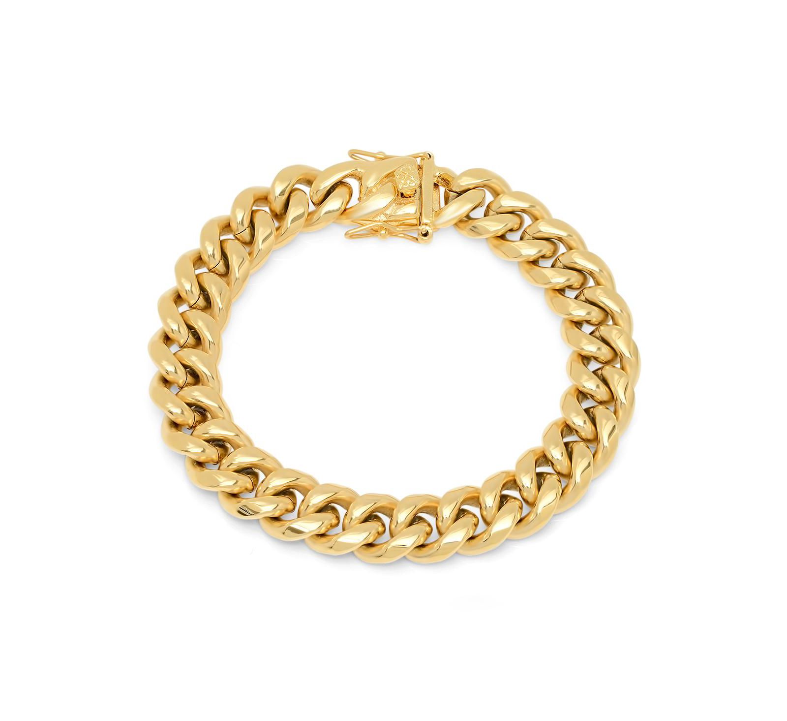 Мужской браслет STEELTIME 18k gold Plated Stainless Steel Miami Cuban Chain Link Style