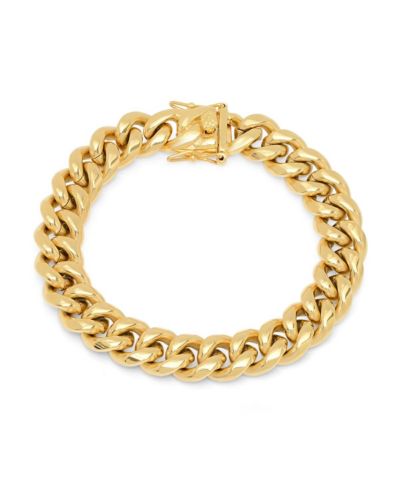 Steeltime Men's 18k gold Plated Stainless Steel Miami Cuban Chain Link Style Bracelet with 12mm Box Clasp Bracelet