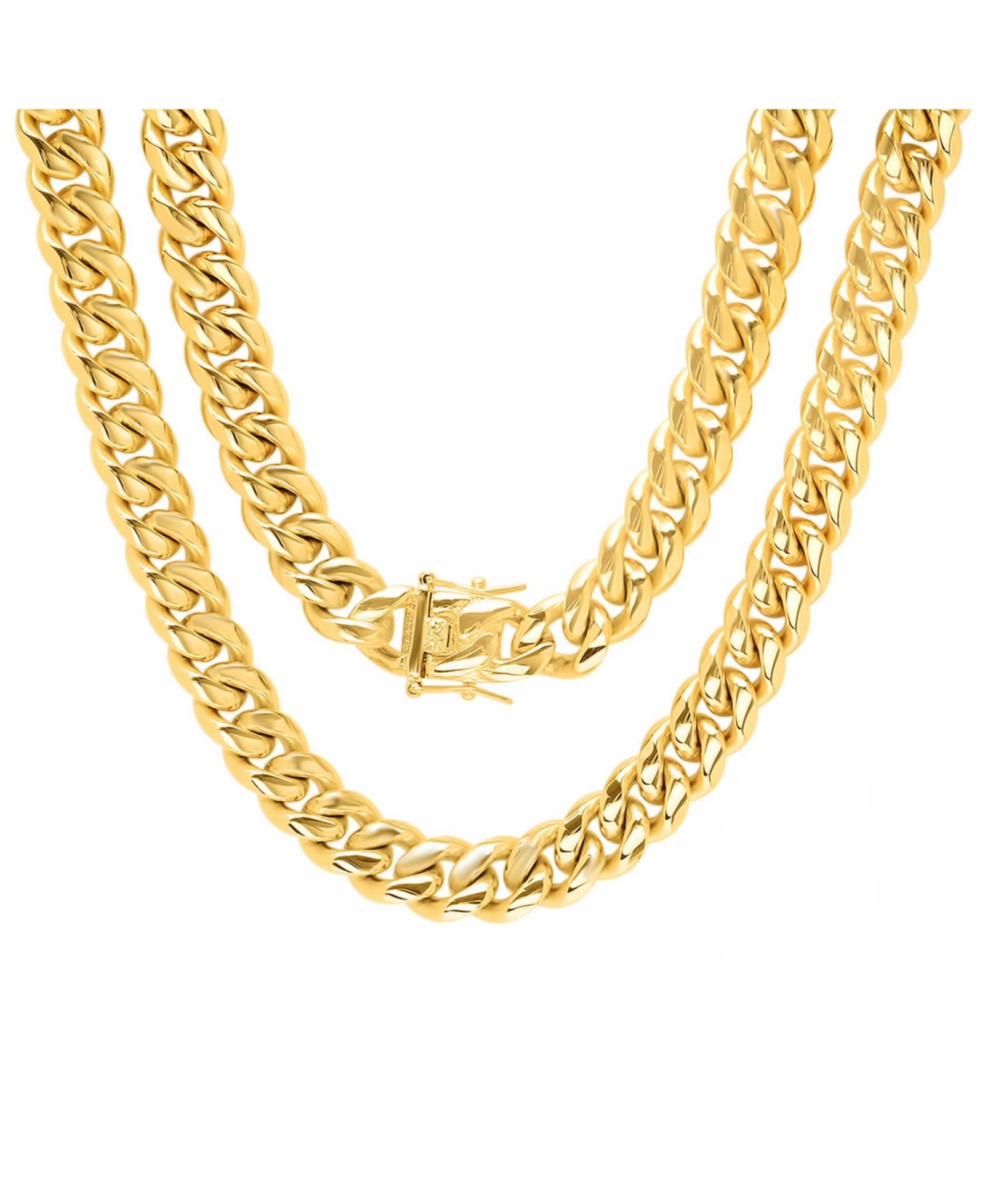 Мужская цепочка Steeltime Men's 18k gold Plated Stainless Steel 24" Miami Cuban Link