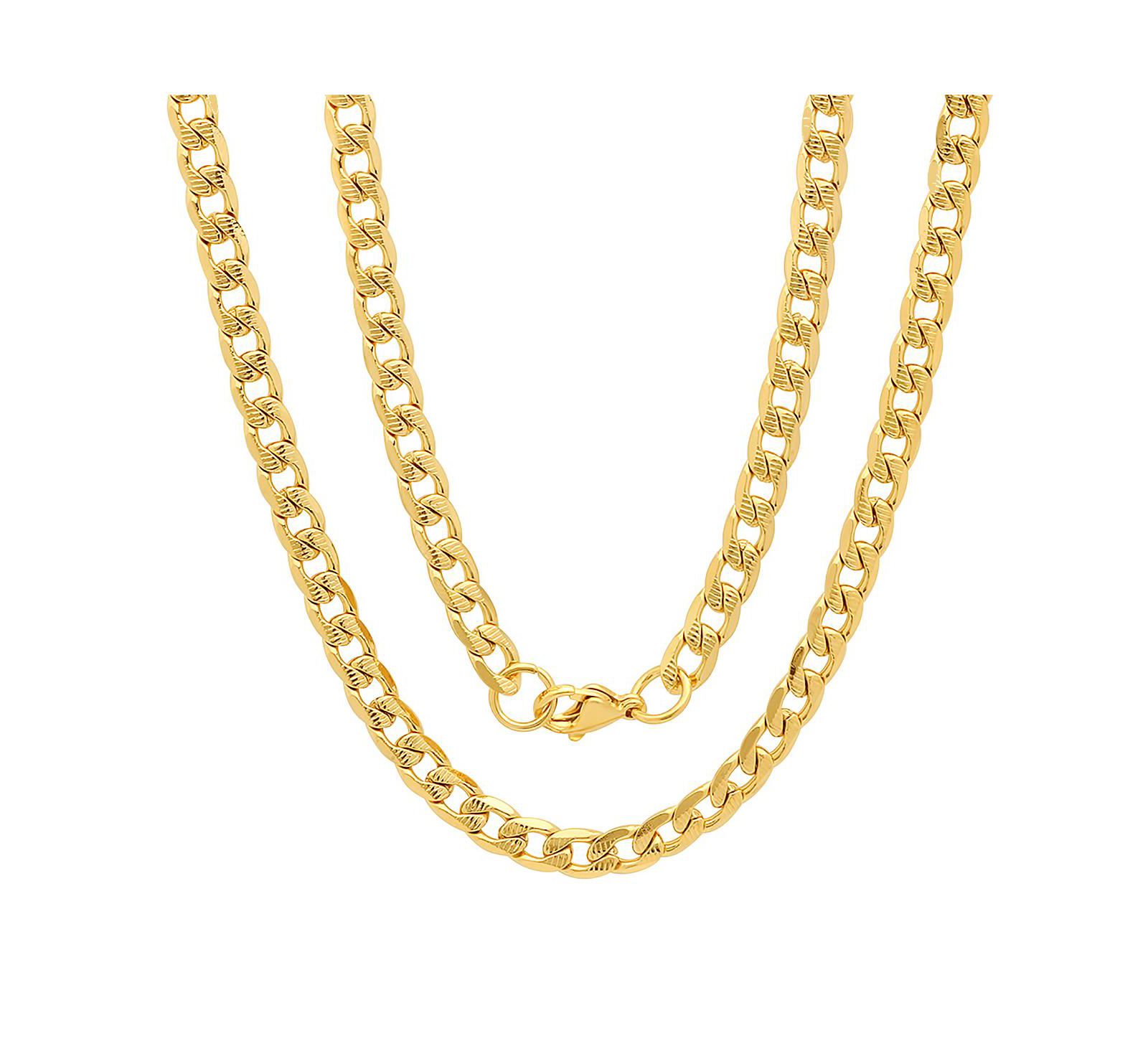 Steeltime Men's 18k gold Plated Stainless Steel Accented 8mm Cuban Chain 24" Necklaces