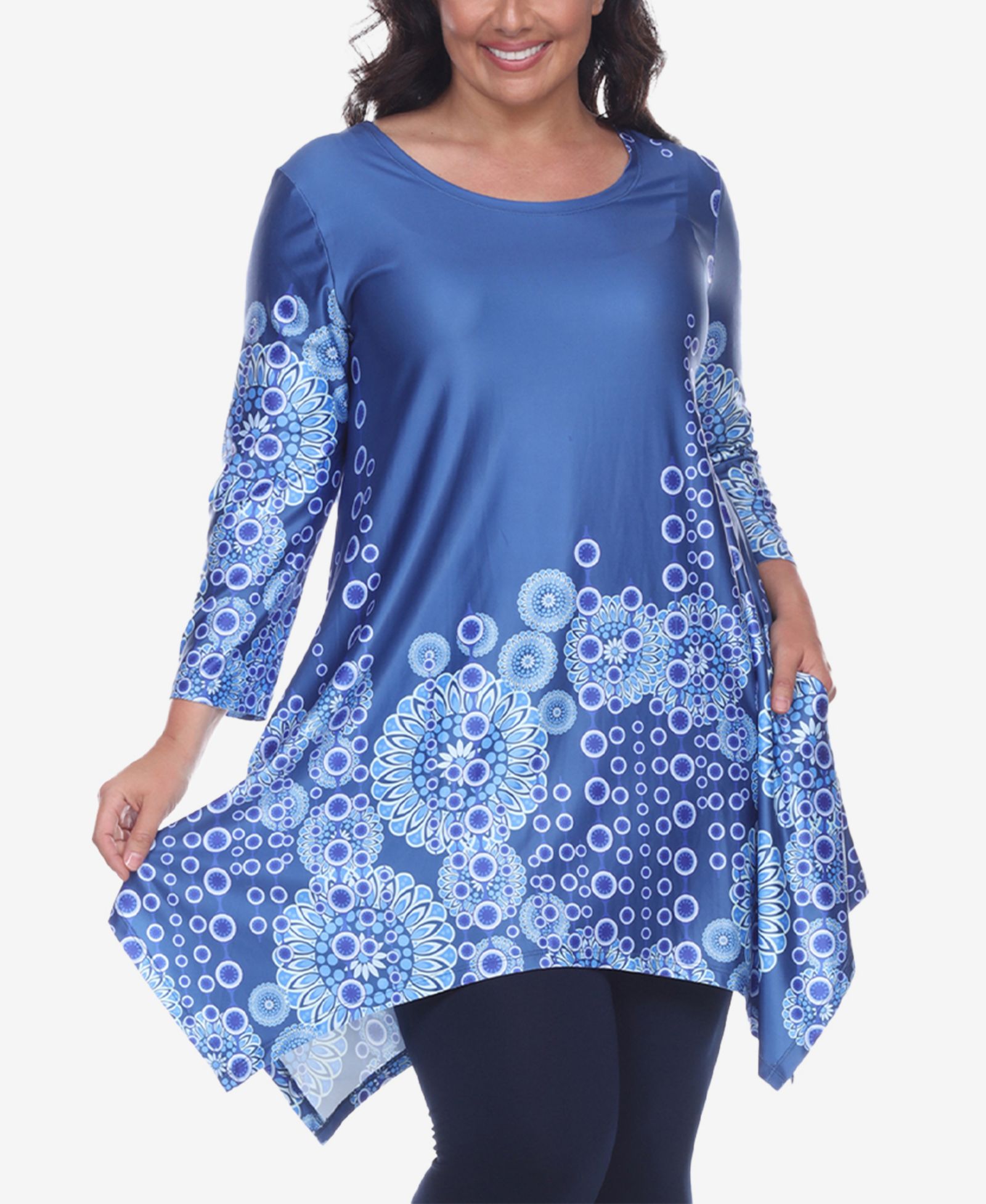 White Mark Plus Size Rella 3/4 Sleeve Tunic Top