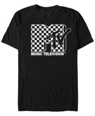 Мужская футболка MTV с коротким рукавом и клетчатым логотипом, черно-белая