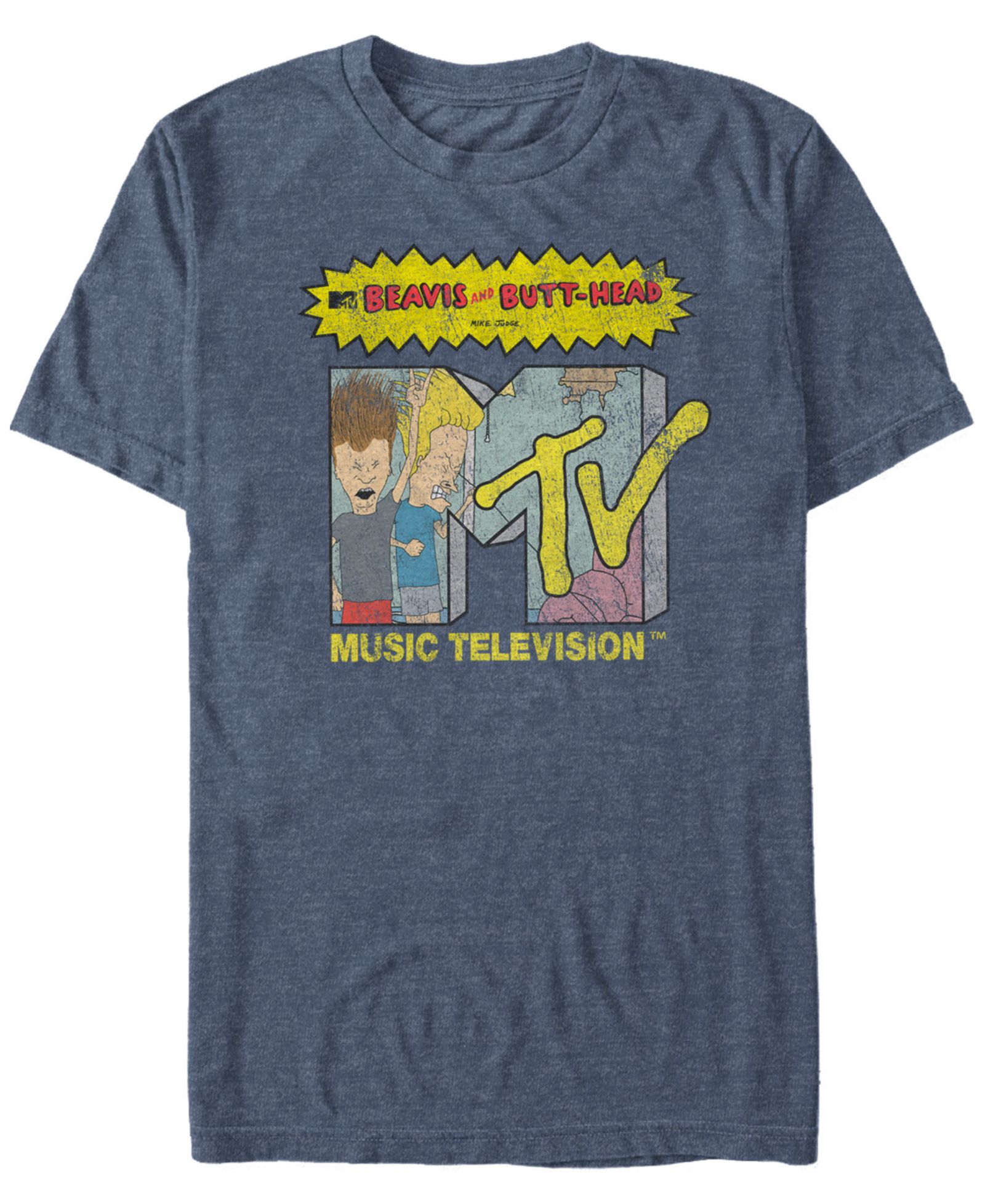 Футболка MTV Men's Distressed Beavis and Butthead Head bangers Logo Short Sleeve