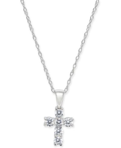 Подвеска-кулон Diamond Baby Cross 18" в 14k белом, желтом или розовом золоте (1/5 ct. t.w.)