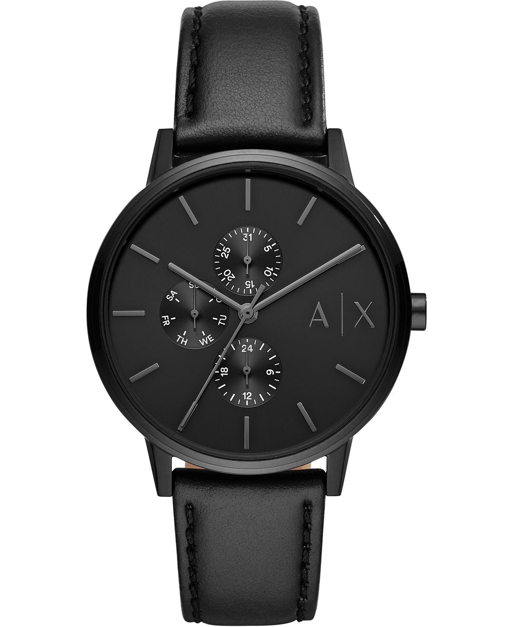 Мужские часы A|X Armani Exchange с черным кожаным ремешком, 42mm