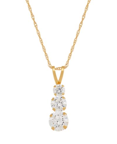 Подвеска с кулоном из трех камней с цирконом в желтом золоте 14k