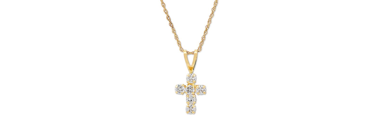 Cubic Zirconia Cross 18" Pendant Necklace in 14k Gold