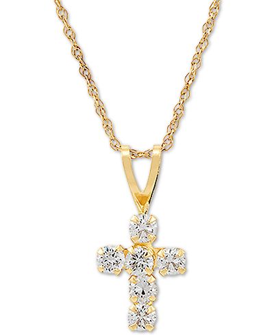 Подвеска-кулон с крестом из кубического циркона 18" в золоте 14k