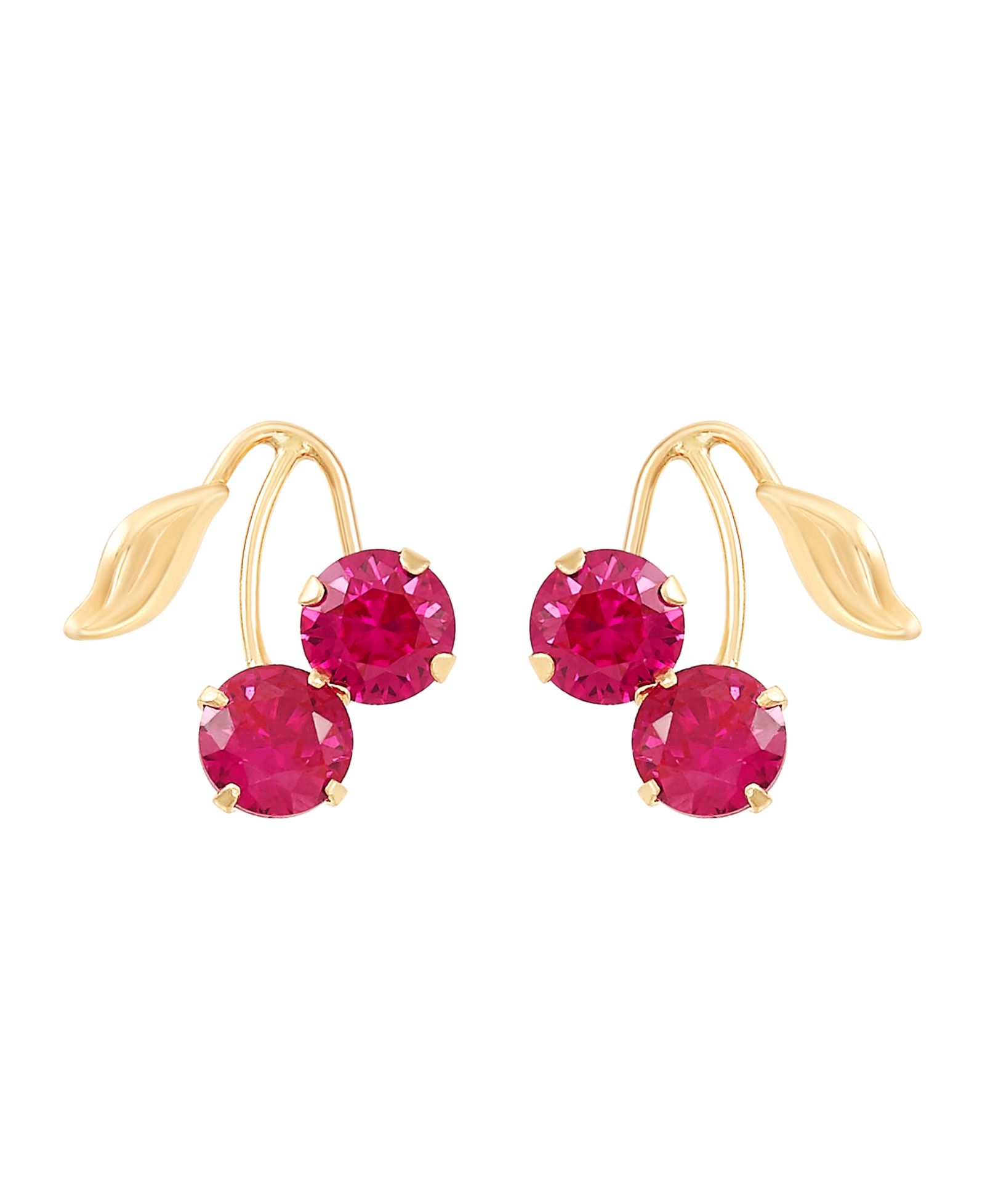 Lab-Grown Ruby (1-1/3 ct. t.w.) Button Cherry Leaf Earrings in 10k Yellow Gold