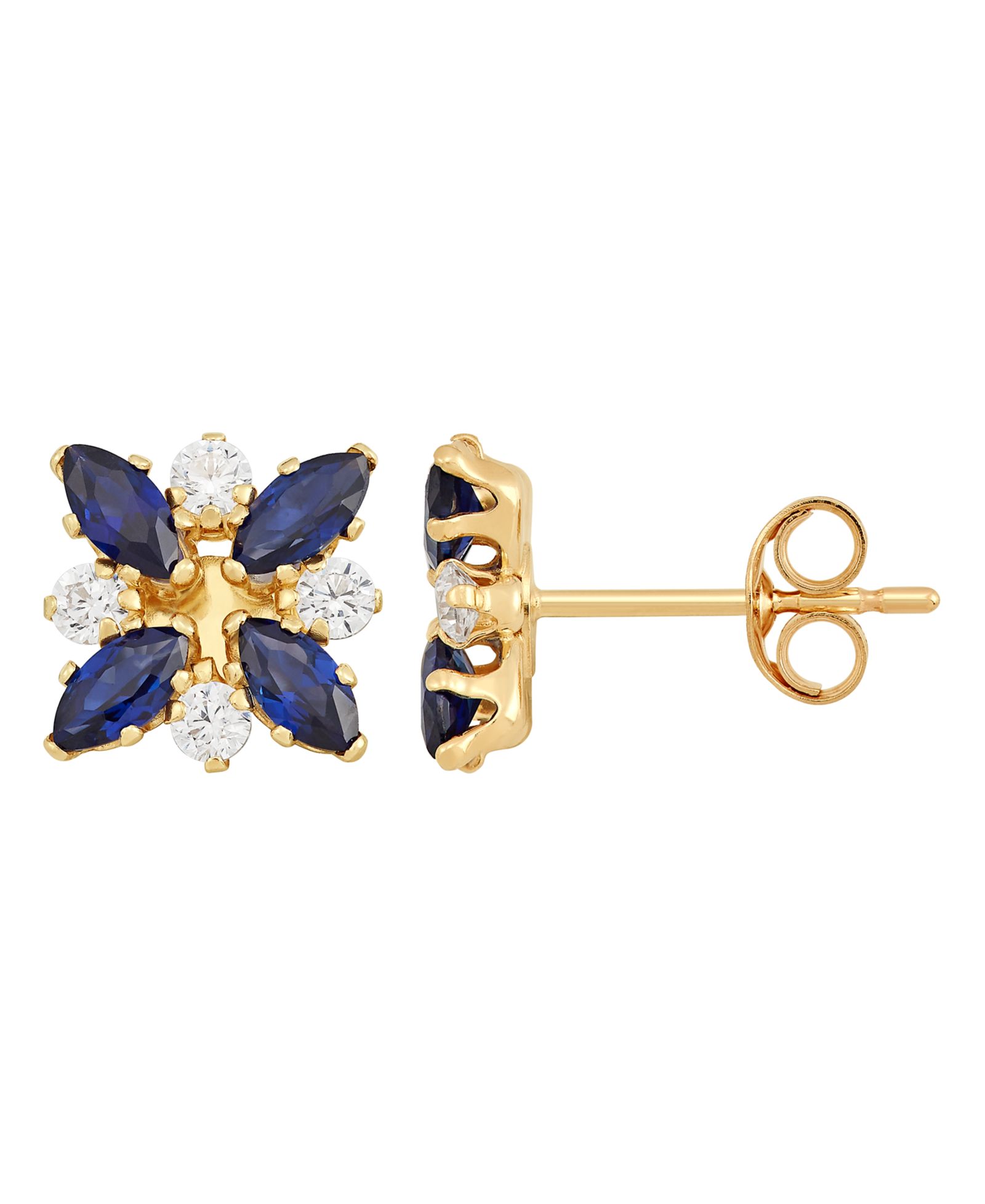 Emerald (3/4 ct. t.w.) & White Topaz (1/3 ct. t.w.) Flower Stud Earrings in 10k Gold