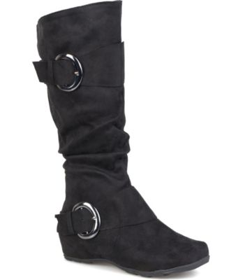 Journee Collection Women's Jester Wide Calf Rouched Buckle Mid Shaft Boots