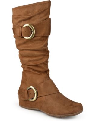 Journee Collection Women's Jester Wide Calf Rouched Buckle Mid Shaft Boots