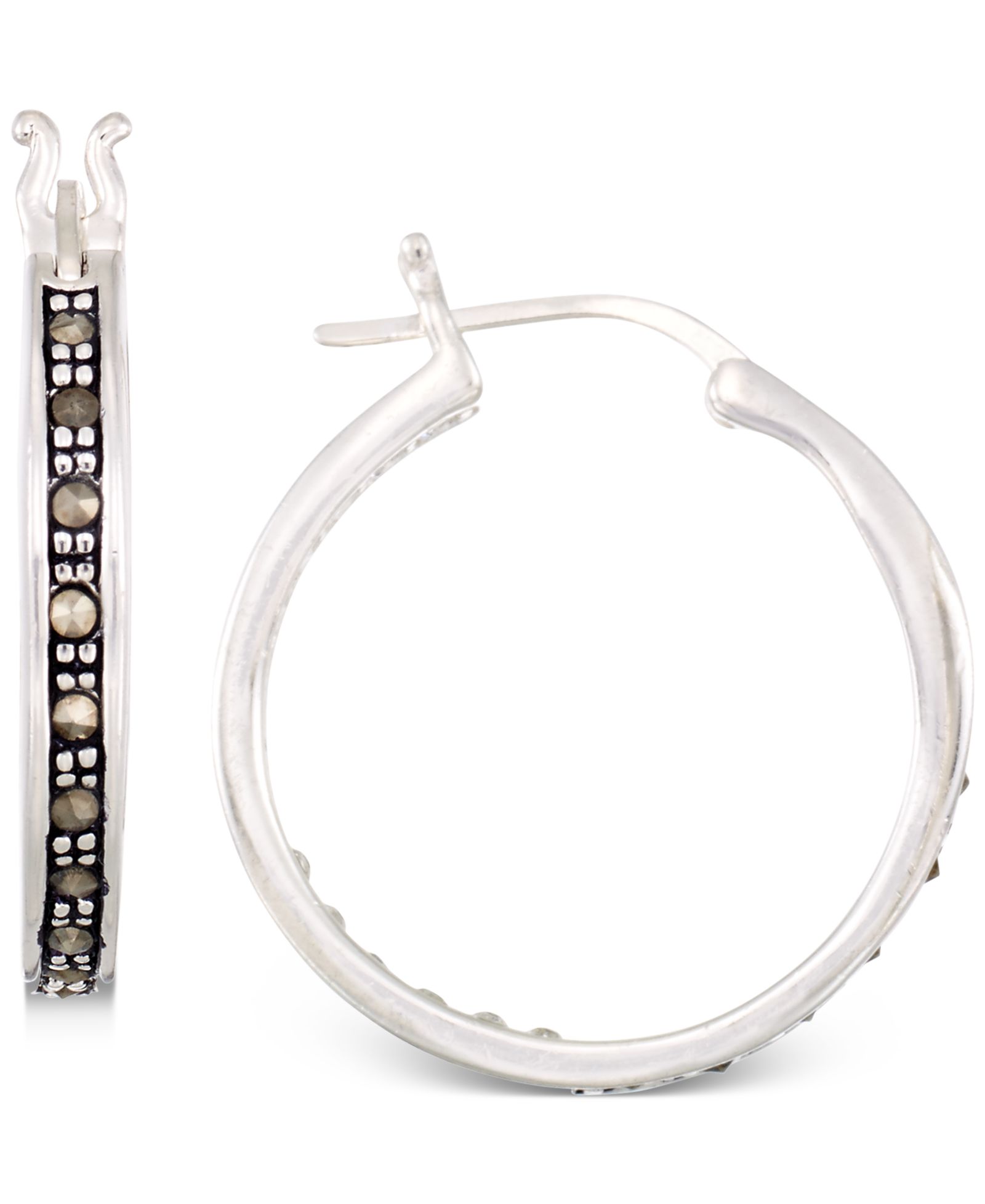 Серьги-кольца Macy's Marcasite & Crystal Small Hoop в серебре Sterling Silver, 0.8"