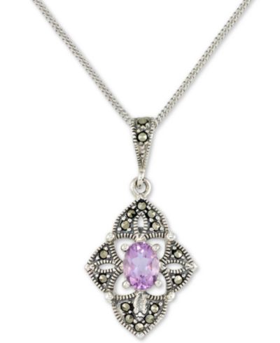 Подвеска с аметистом (1/2 ct. t.w.) и марказитом в форме цветка из стерлингового серебра 18"