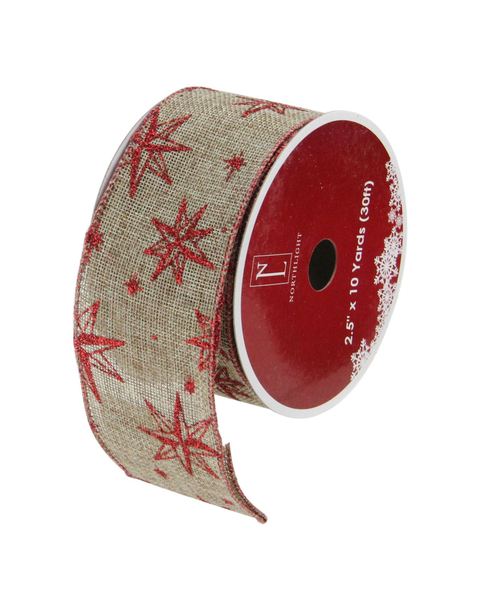Набор декоративных лент Northlight Red Star and Beige Burlap Wired Christmas Craft, 12 шт. (2.5" x 120 Yards Total)