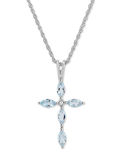 Подвеска с аквамарином (1/2 ct. t.w.) и кубическим цирконием 18" Cross Pendant в стерлинговом серебре
